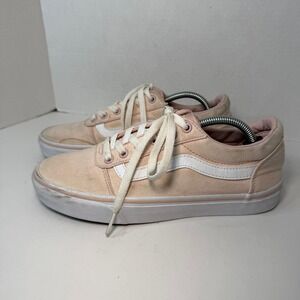 Vans Old Skool Low Top Sneakers Blush Pink Canvas White Stripe Women's Size 8.5